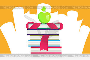 Graduation apple and books - vector clip art