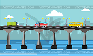 Modern bridge city night view - vector image