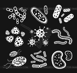 Установить вирус Бактерии черно-белые иконки - изображение в векторе / векторный клипарт