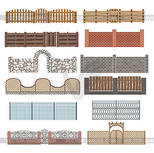 Different designs of fences and gates - vector clip art