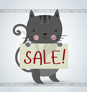 Cat pet animal holding strike clean plate board - vector image