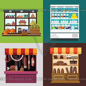 Fruit, vegetables, milk products, meat, bakery - vector clipart