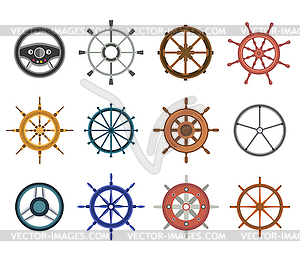 Rudder flat icons set - vector clipart