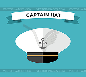 Captain hat with anchor flat icon - vector clipart