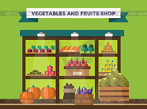 Fruit and vegetables shop stall - vector clipart