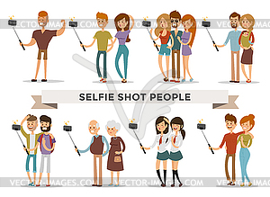 Selfie shots family and couples - color vector clipart