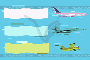 Plane flying with advertising banners - vector clipart