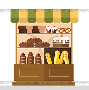 Bakery shop stall with bakery products - vector clipart / vector image