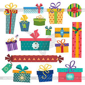 Colorful gift boxes with bows and ribbons set - vector image