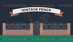 Metallic and brocks fence on night background - vector clipart