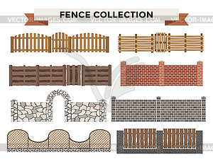 Different designs of fences and gates - vector clipart / vector image