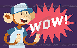 Wow text monkey classic pop art design - stock vector clipart