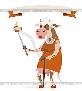 Selfie фото корова старая женщина портрет - векторная иллюстрация