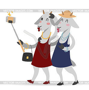 Selfie фото коз девушки пару frinds портрет - векторизованное изображение клипарта