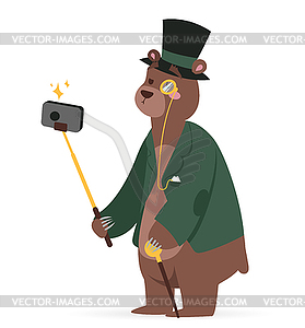 Selfie photo bear business man portrait - vector image