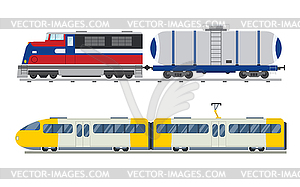 Passenger and transportation trains collection - vector clip art