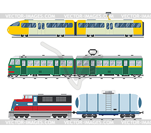 Коллекция Современные и старинные поезда - векторное изображение EPS