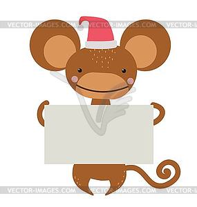 New Year Christmas cartoon monkey Santa hat - vector clipart