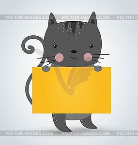 Cat pet animal holding clean welcome yellow board - vector image