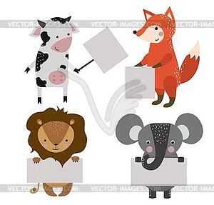 Wild animal zoo banner cartoon set - vector clipart