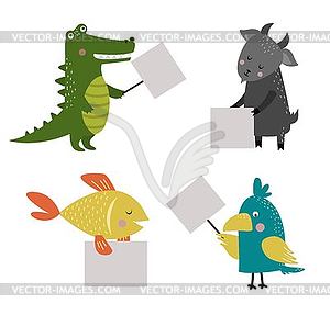 Дикое животное зоопарк баннер мультяшный набор - векторный клипарт / векторное изображение