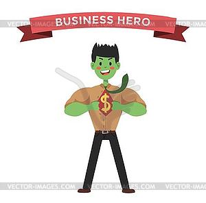 Superhero business man in action - vector clipart