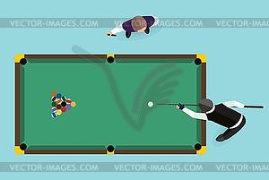 Billiards flat pool game accessories and players - vector clipart