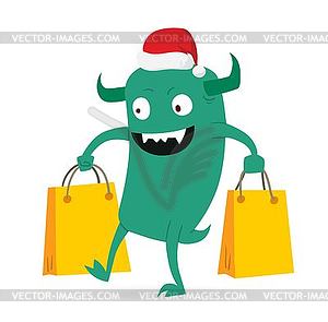 Cartoon cute monsters Christmas sale shopping - vector image