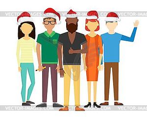 Business team people Christmas greeting card - color vector clipart