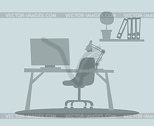 Business office interior with table, chair, computer - vector clipart