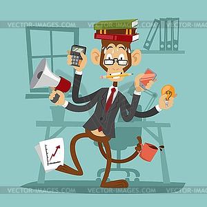 Cartoon monkey business man stress dancing - vector clipart