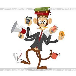 Cartoon monkey business man stress dancing - vector clipart