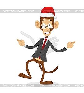 Funny monkey Christmas Santa hat dancing - vector clip art