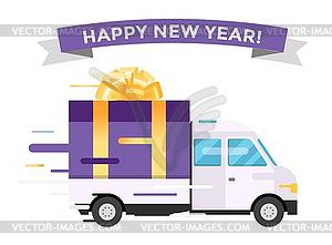 Delivery transport truck van Christmas gift box - vector clipart