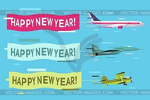 Plane flying with Merry Christmas banners - royalty-free vector image