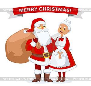 Santa and Missis Claus cartoot family - vector clipart