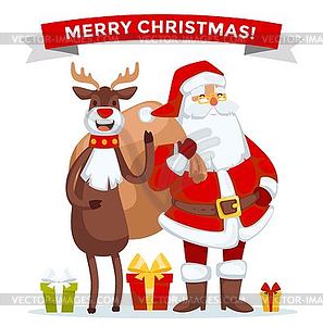 Santa Claus . Cartoot old man with red hat and sack - vector image