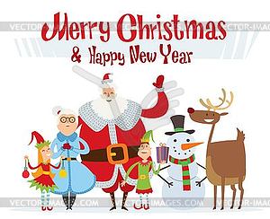 Santa Claus wife and kids cartoot family - vector clipart