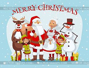 Santa Claus wife and kids cartoot family - vector clip art