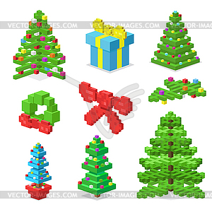 Christmas deoration symbold 3d isometric flat - stock vector clipart