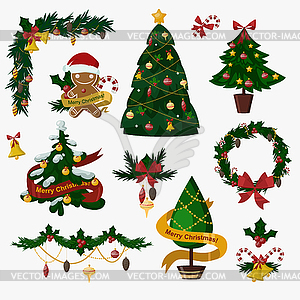 Christmas tree flat icons set - vector image