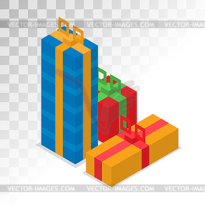 Colorful 3d gift boxes with bows and ribbons set - vector image