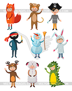 Kids different costumes . Dragon, crocodile, - vector clipart