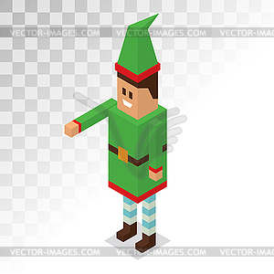 Santa Claus boy helper cartoon elf 3d isometric - vector image