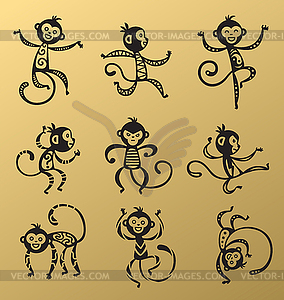 Chinese New Year monkey decoration icons - vector image