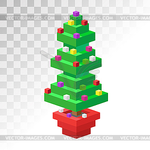 Christmas tree flat 3d isometric pixel art icon - vector clip art