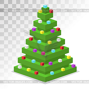 Рождественская елка с плоским 3d Изометрические пикселей значок искусство - клипарт в векторе
