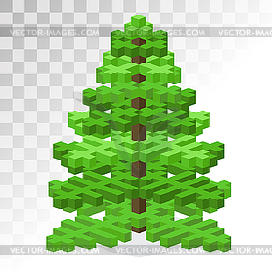 Christmas tree flat 3d isometric pixel art icon - vector clip art