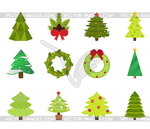 Christmas tree flat icons set - vector image