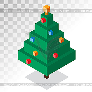 Christmas tree flat 3d isometric pixel art icon - vector EPS clipart